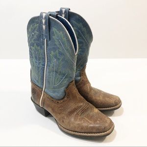 Little Girl Size 13.5 Ariat Blue/Brown Leather Western Boots